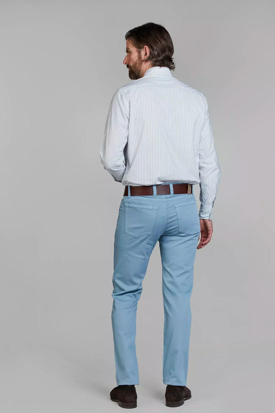 Eton vit skjorta med blå ränder slim fit herr, ljusblå byxor