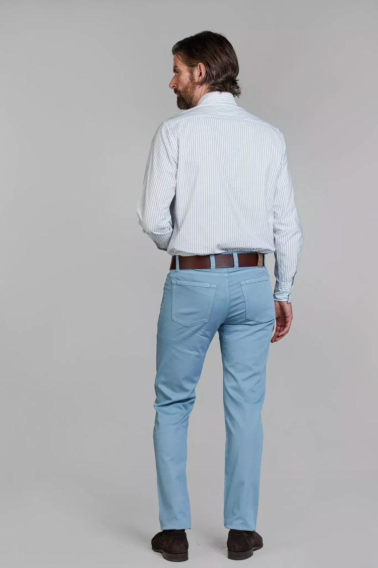 Eton vit skjorta med blå ränder slim fit herr, ljusblå byxor