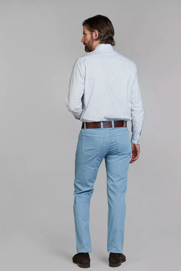 Eton vit skjorta med blå ränder slim fit herr, ljusblå byxor