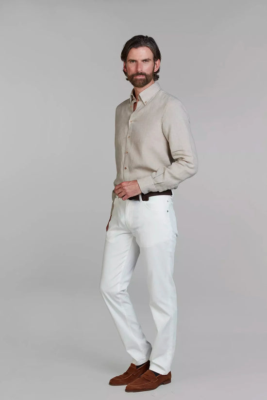 Eton beige linneskjorta herr med vita byxor