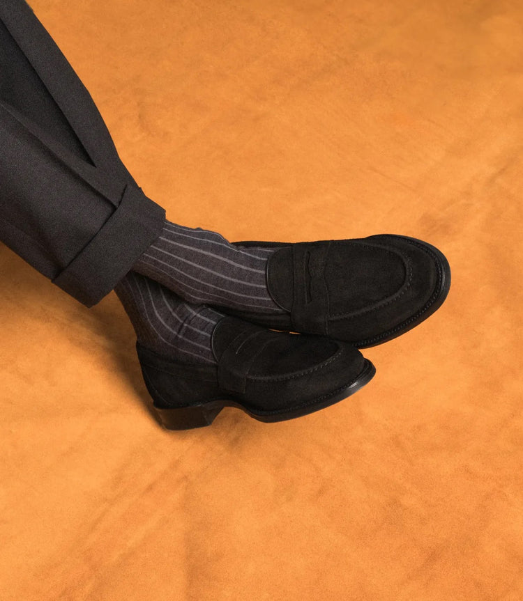 Imperial Black Suede - Black Suede Apron Saddle Loafer