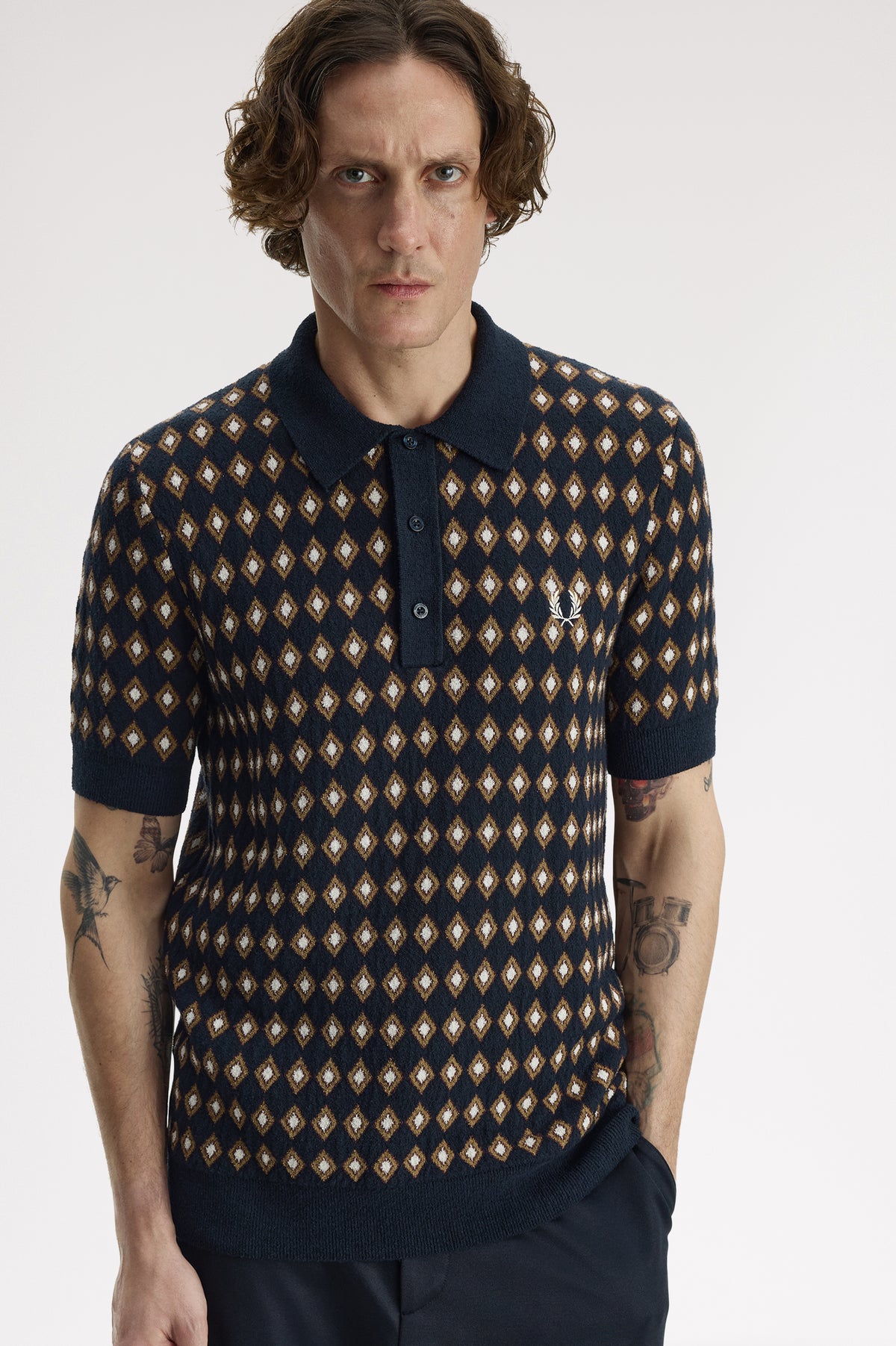 Diamond Jacquard Knitted Shirt - 608 Navy – bild 5