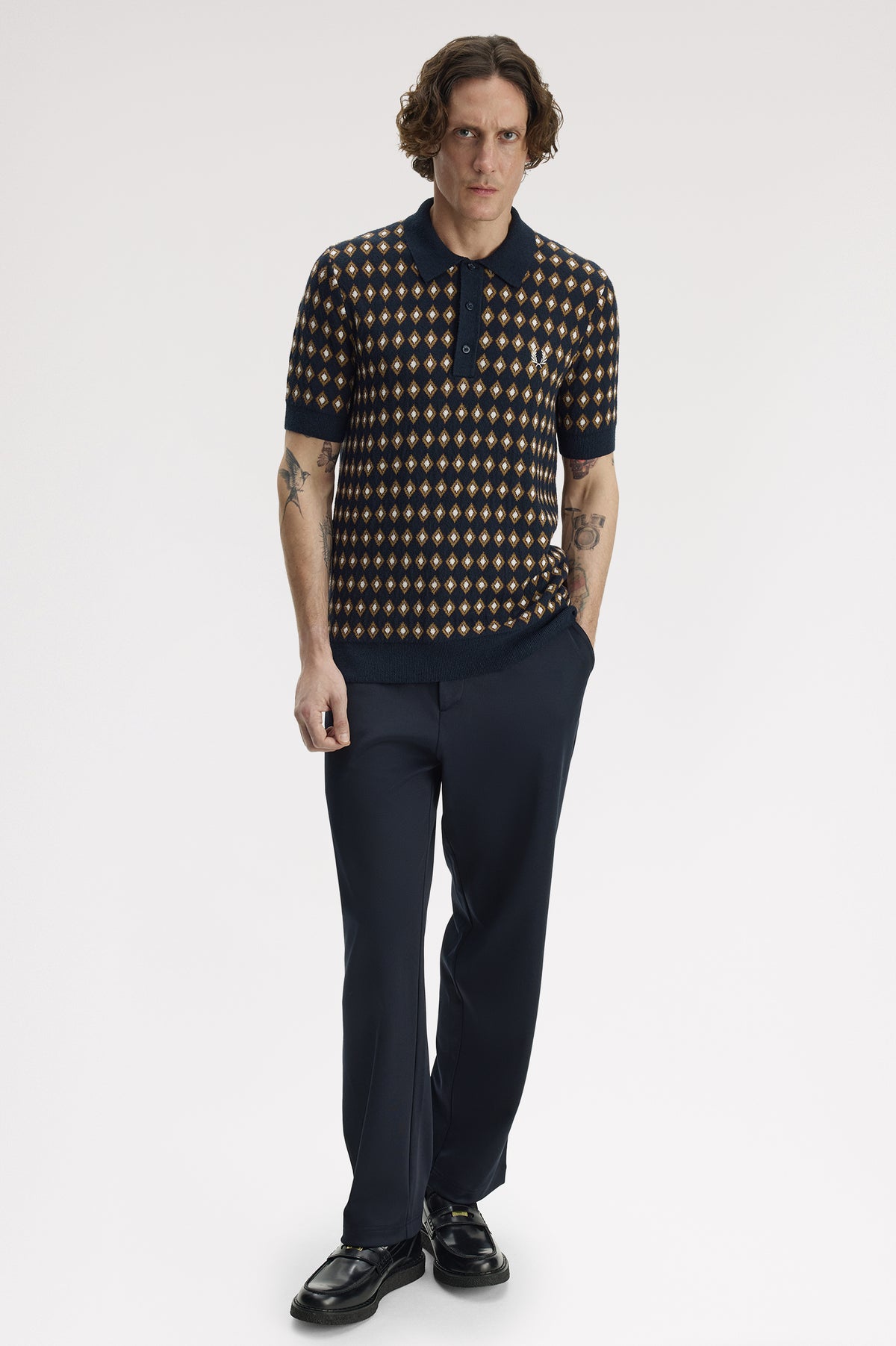 Diamond Jacquard Knitted Shirt - 608 Navy – bild 6
