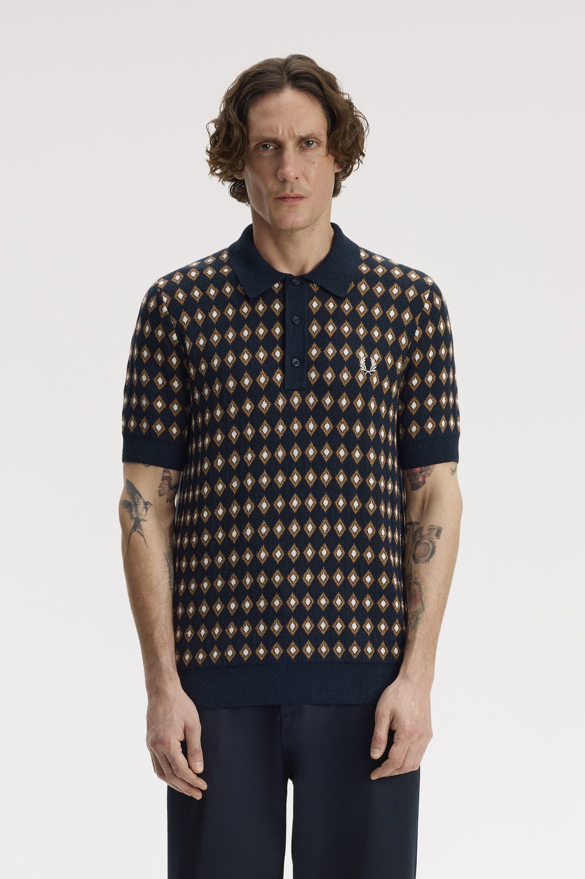 Diamond Jacquard Knitted Shirt - 608 Navy – bild 1