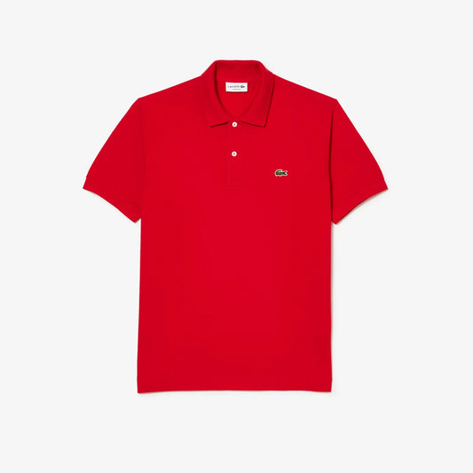 Röd pikétröja herr, klassisk passform, krage och kort ärm, broderad logotyp