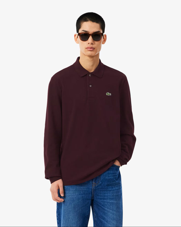 Classic Fit Långärmad Piké - Burgundy