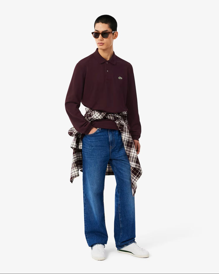 Classic Fit Långärmad Piké - Burgundy