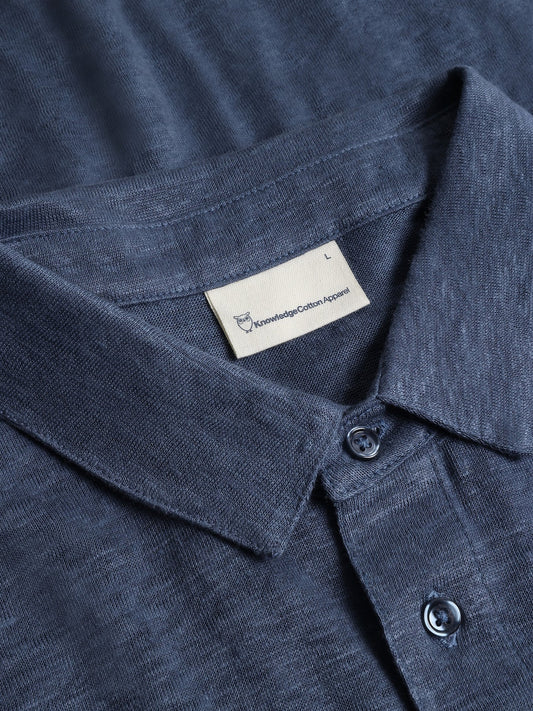 Regular linen polo - Vintage Indigo