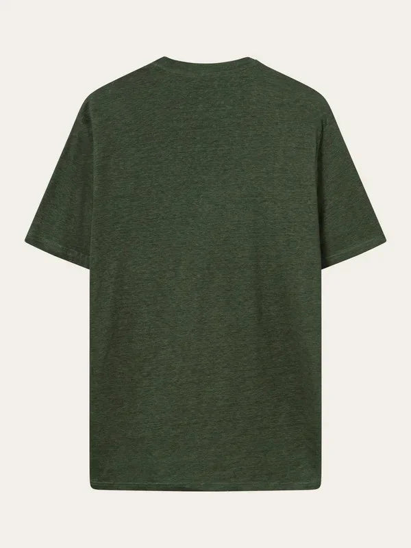 Grön linnet-shirt herr, kortärmad, enkel design, baksida, stilren och klassisk