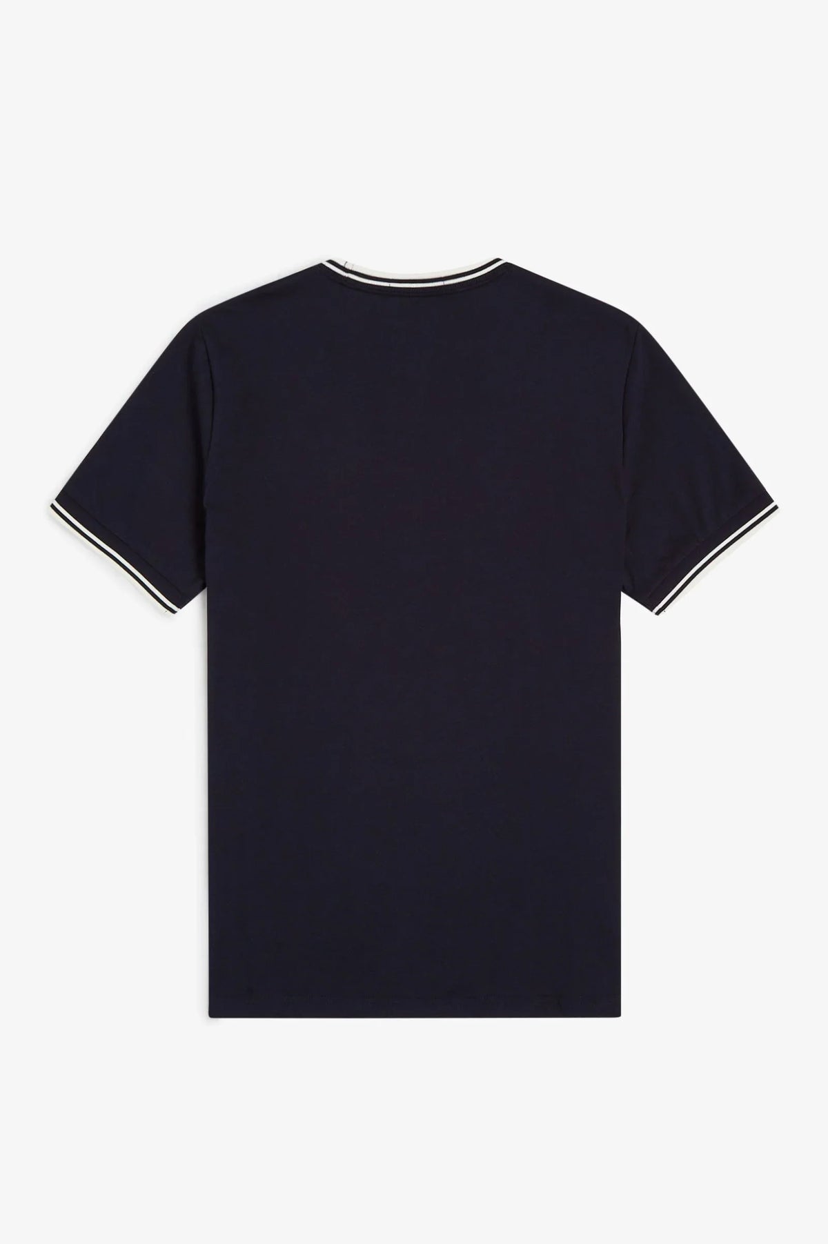 Marinblå t-shirt herr med vita ränder på ärmslut och halskant