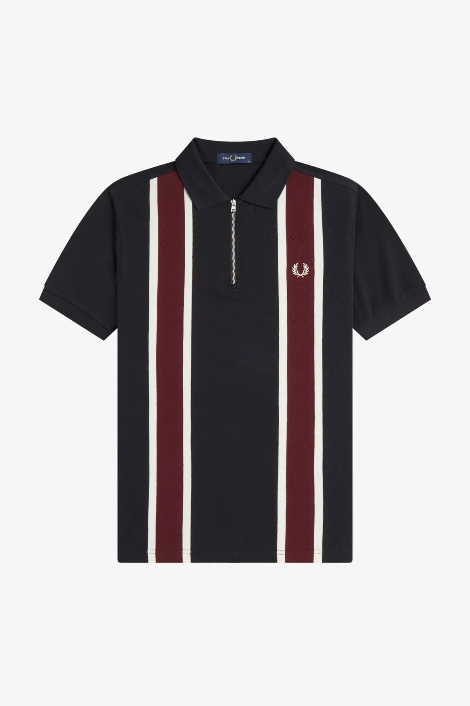 Fred Perry marinblå pikétröja med vinröda och vita ränder, herr