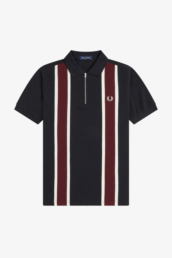 Fred Perry marinblå pikétröja med vinröda och vita ränder, herr