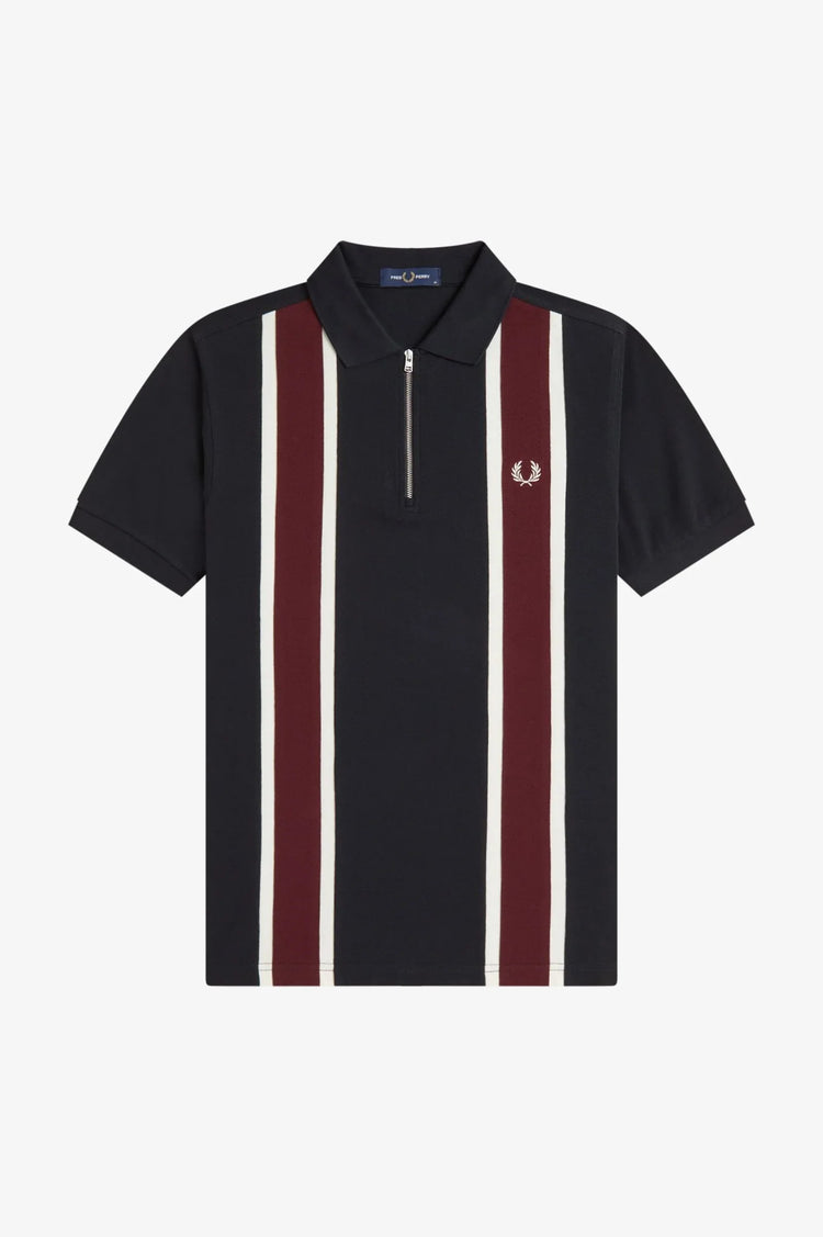 Fred Perry marinblå pikétröja med vinröda och vita ränder, herr