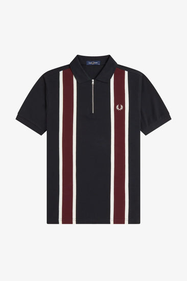 Fred Perry marinblå pikétröja med vinröda och vita ränder, herr