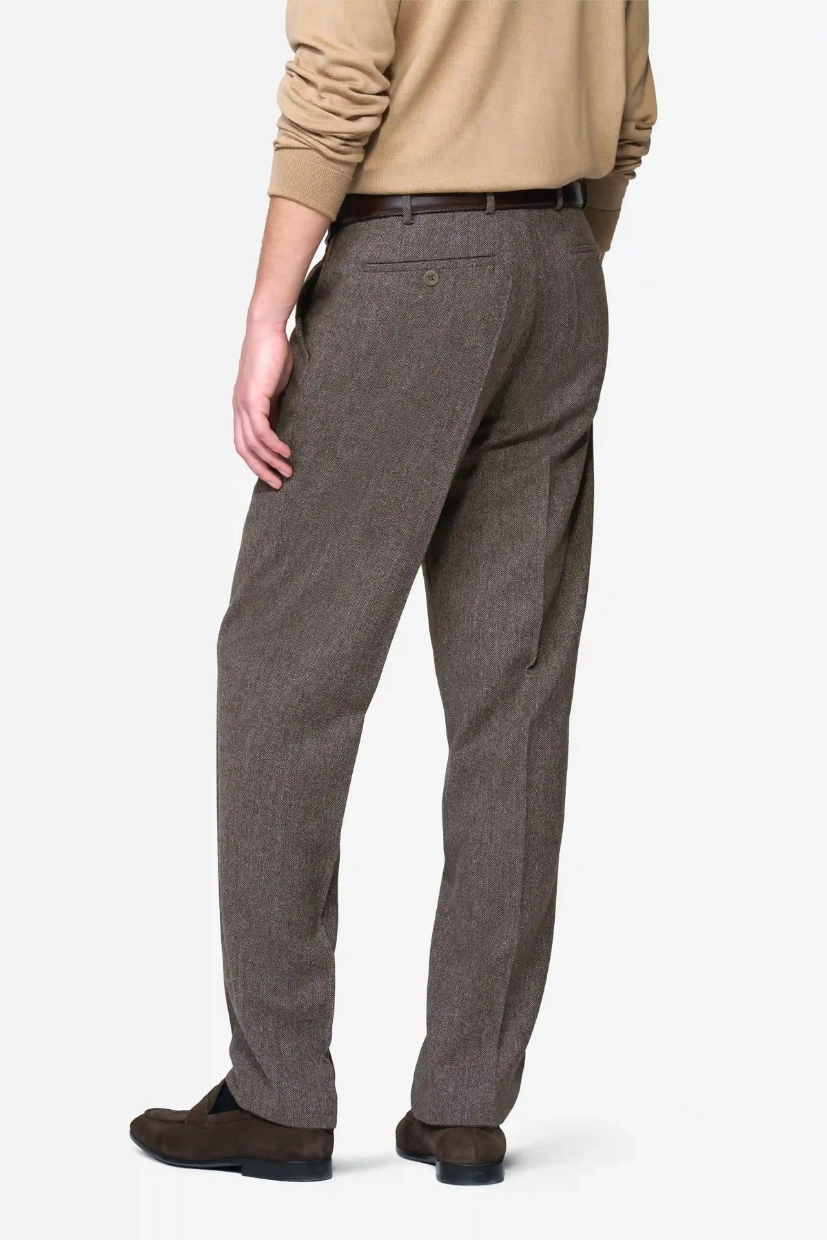 Milano Herringbone Chinos - Stone – detalj