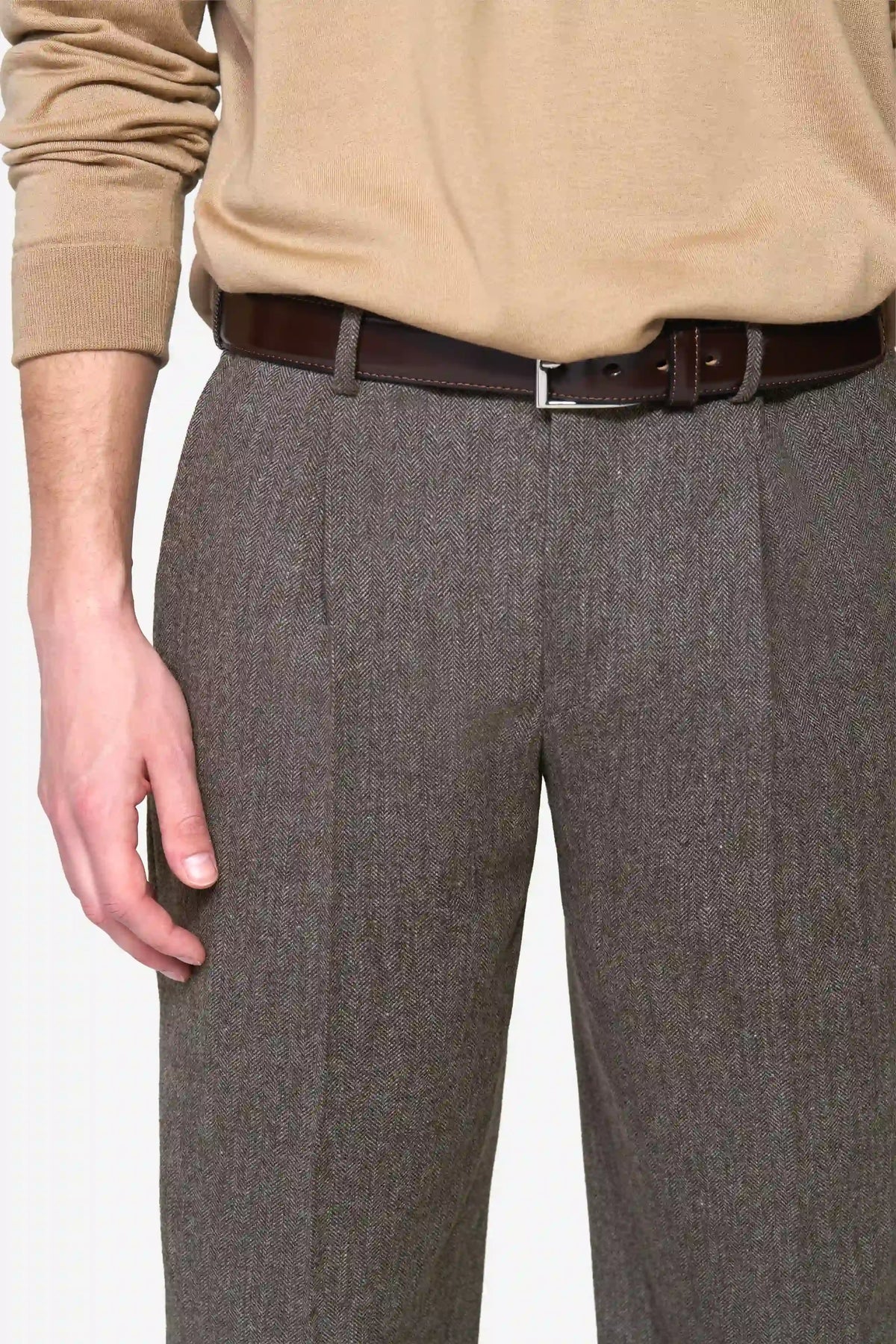 Milano Herringbone Chinos - Stone – detalj