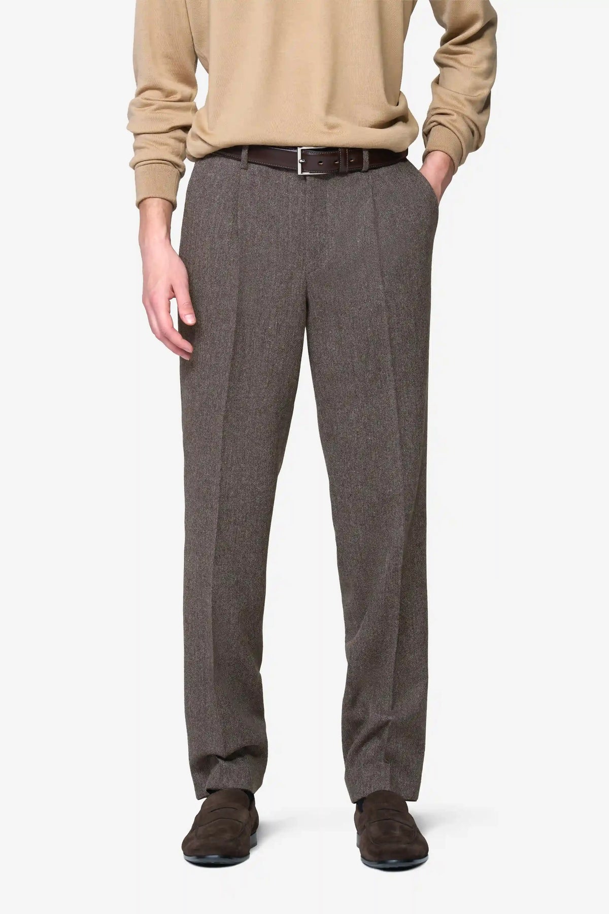 Milano Herringbone Chinos - Stone – framsida