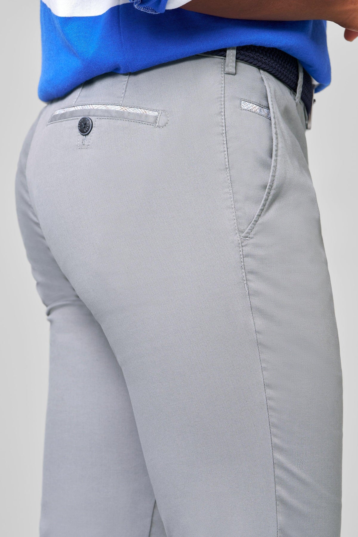 Roma Fine Cotton Texture Chinos - Grå – detalj