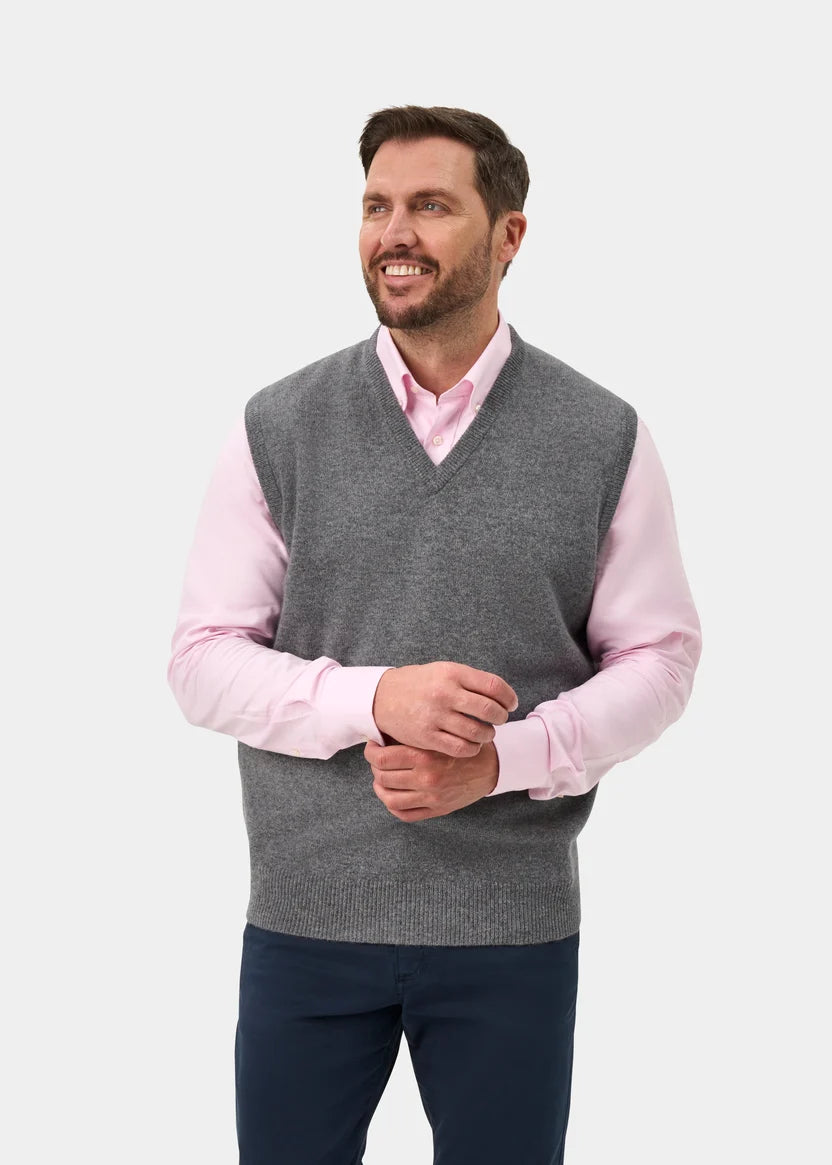 Norfolk Lambswool V-Neck Slipover - Grey Mix