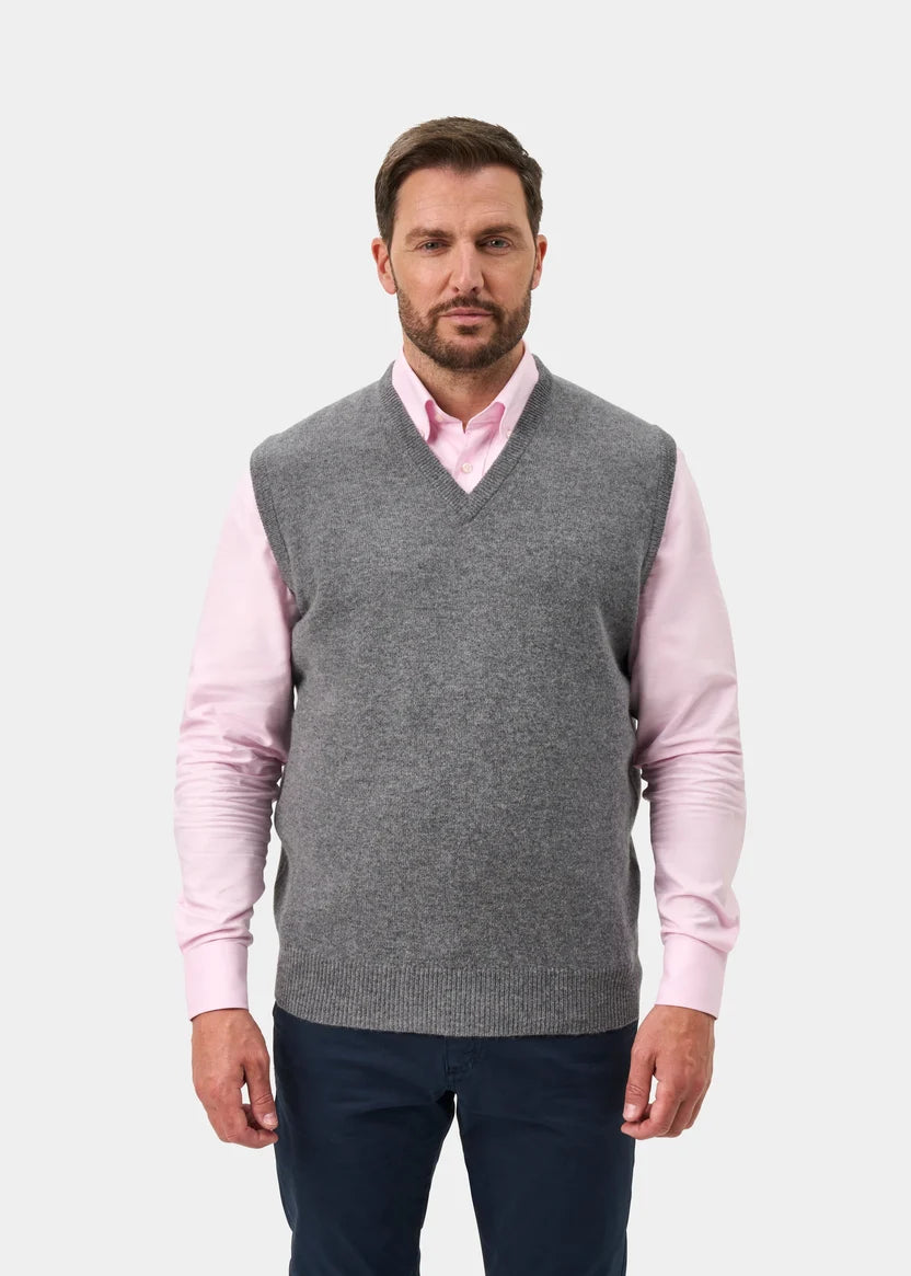 Norfolk Lambswool V-Neck Slipover - Grey Mix