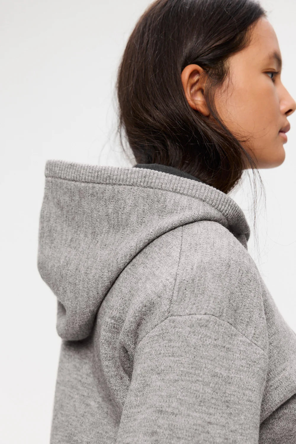 Minva stickad hoodie - Grey melange
