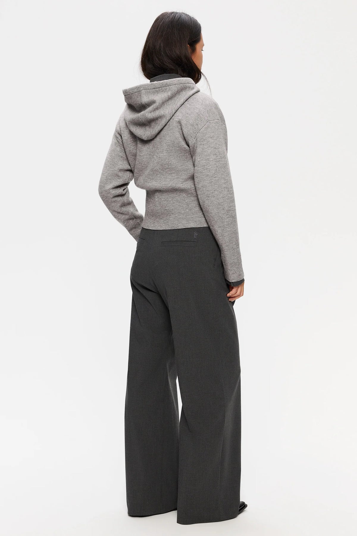 Minva stickad hoodie - Grey melange
