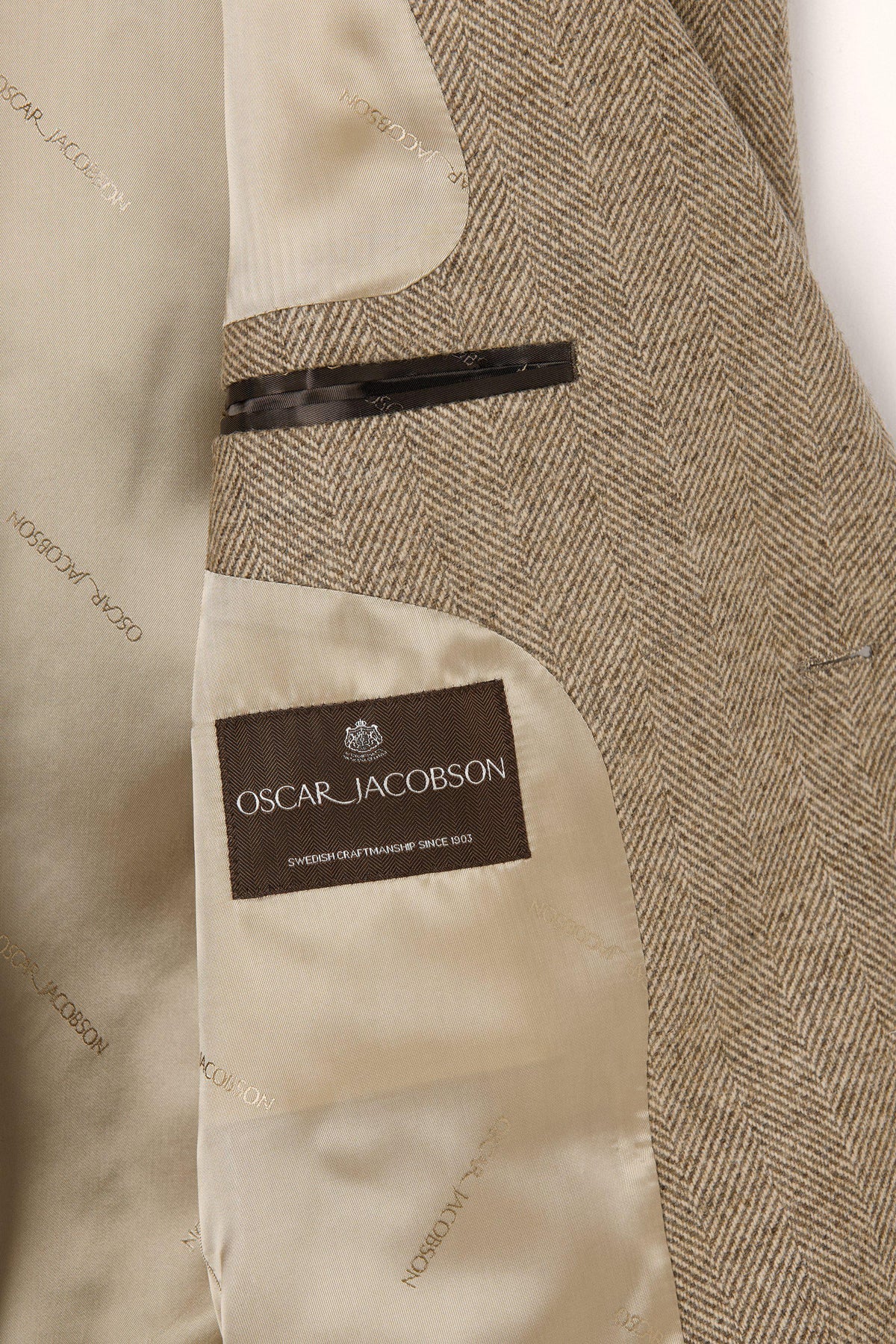 Fogerty Patch Regular Fit Fiskbensvävd Tweedkavaj - Beige – detalj