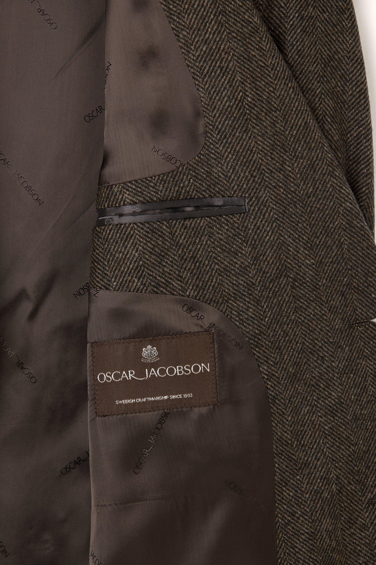 Fogerty Patch Regular Fit Fiskbensvävd Tweedkavaj - Brun – detalj