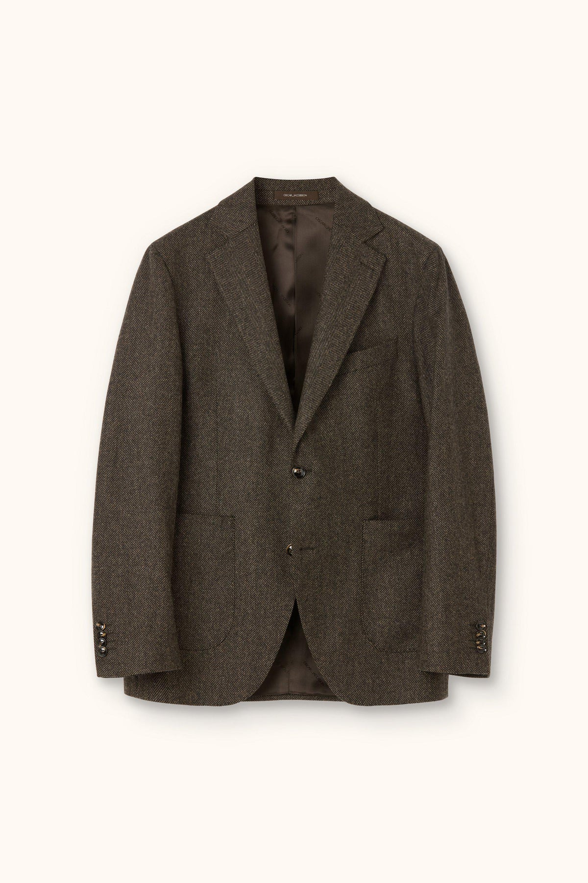 Fogerty Patch Regular Fit Fiskbensvävd Tweedkavaj - Brun – produktbild framsida