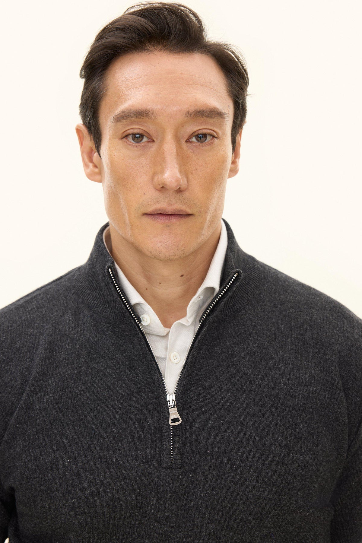 Patton Regular Fit Half Zip Tröja Ull-Kashmir - Mörkgrå – detalj