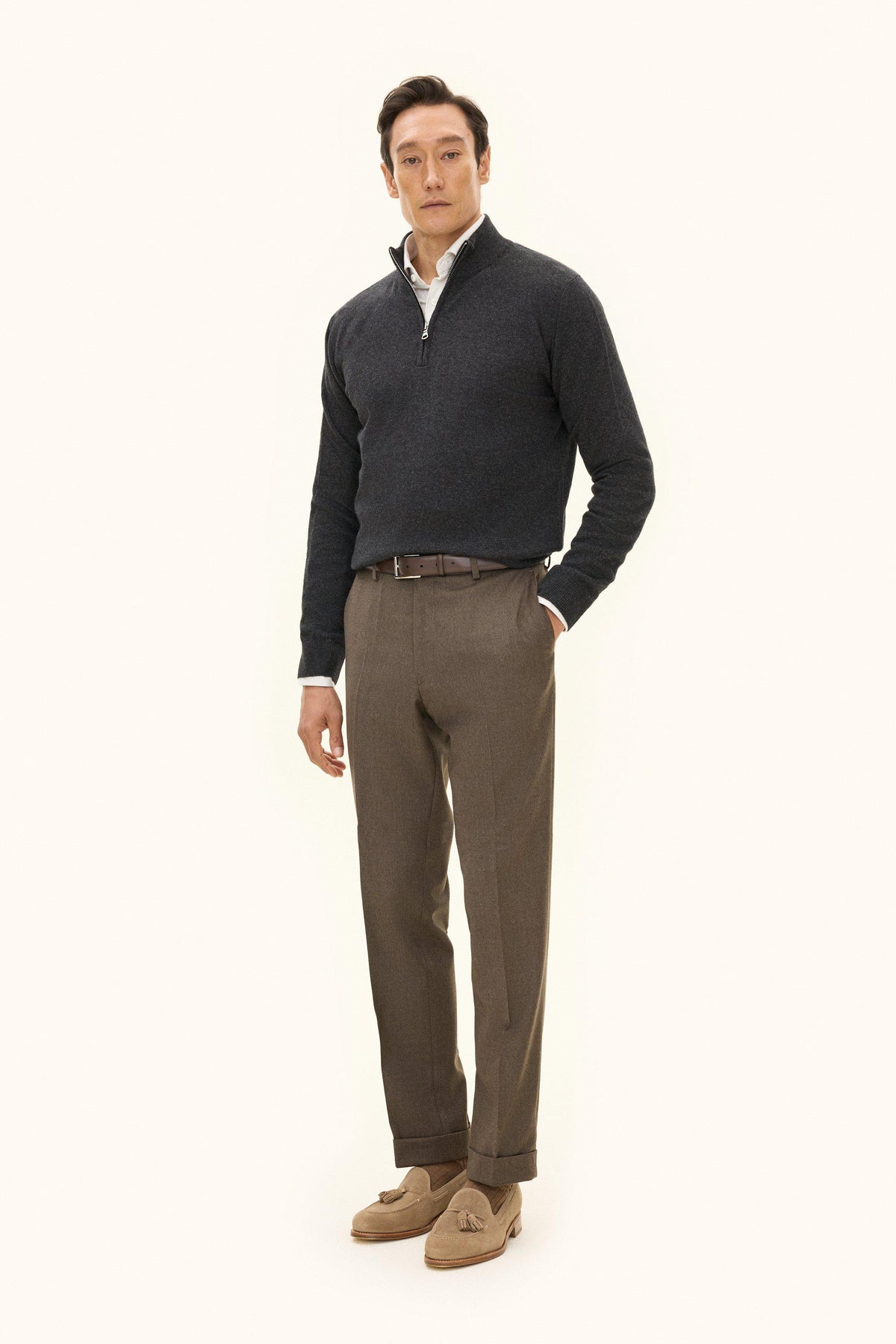Patton Regular Fit Half Zip Tröja Ull-Kashmir - Mörkgrå – modellbild