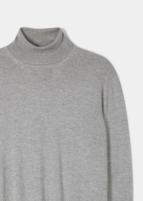 Roll-Neck Merino Wool herr tröja – ljusgrå stickad polotröja i ull