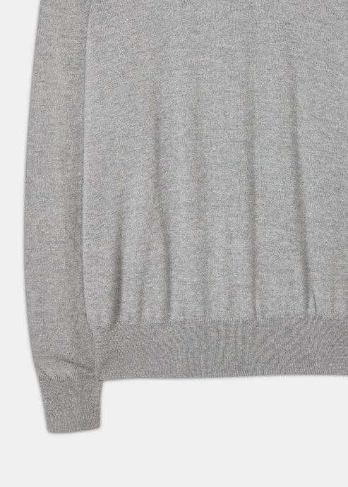 Roll-Neck Merino Wool herr tröja, grå melerad stickad ärm och midja