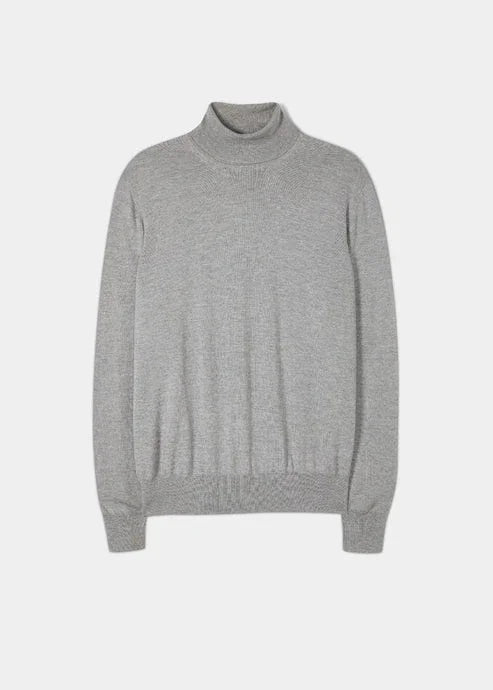 Roll-neck Merino Wool herr tröja i grått, lång ärm, klassisk stil
