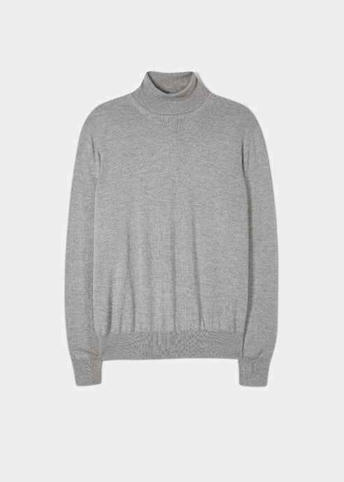 Linton Roll Neck Merinoull - Ljusgråmelerad