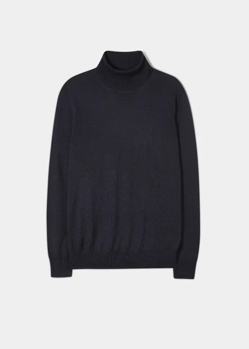 Linton Roll Neck Merinoull - Marinblå