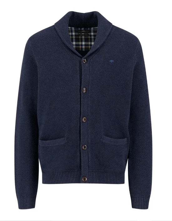 Cardigan herr stickad – klassisk marinblå cardigan med knappar och fickor