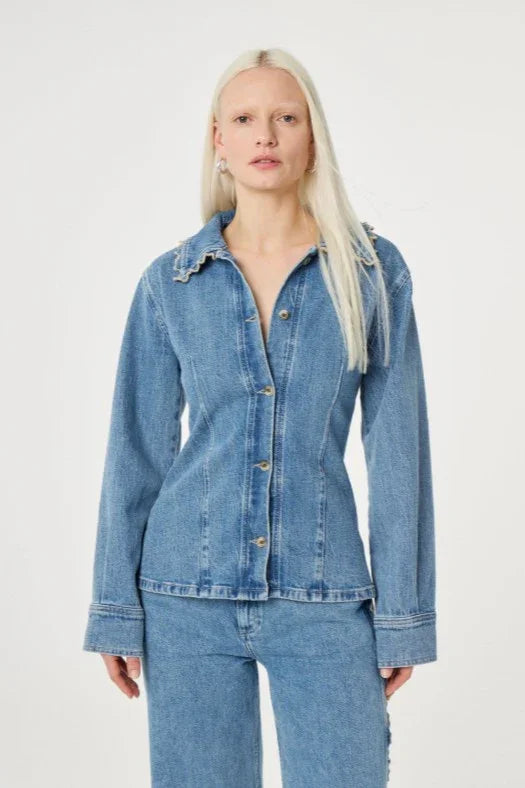Blå jeansskjorta med krage och knappar dam