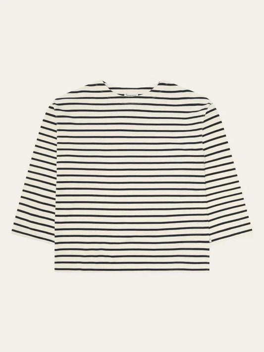 Randig långärmad t-shirt marinblå herr