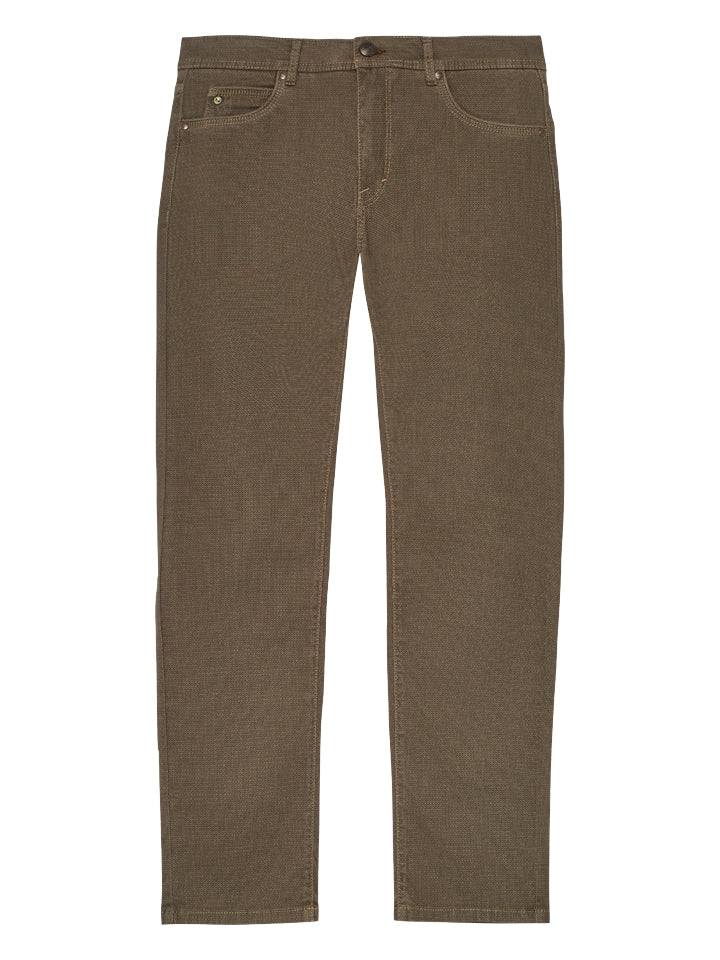 4-Way Stretch Micro Print Jeans - Light Camel – framsida