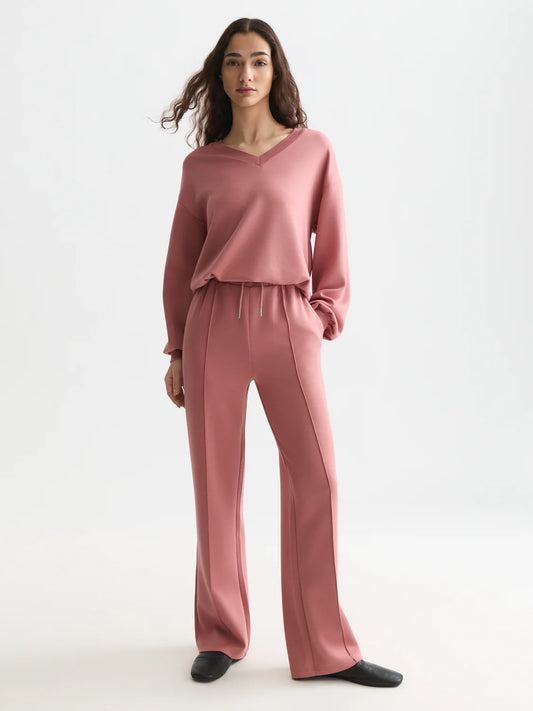 Modal V-neck sweatshirt - Withered Rose