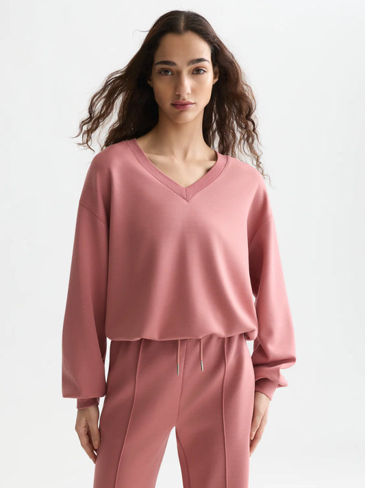 Modal V-neck sweatshirt - Withered Rose