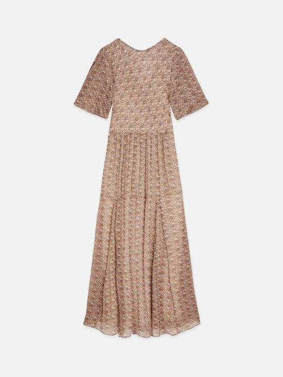 Mönstrad maxi klänning med kortärmad design
