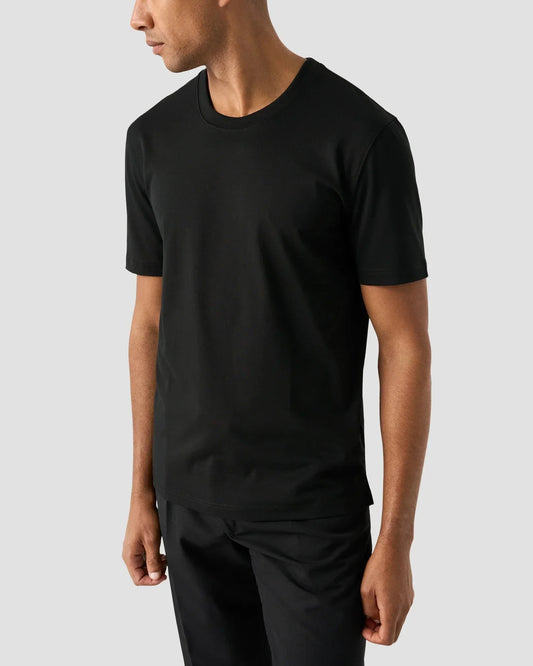 Svart bomullst-shirt för herr, klassisk passform, kortärmad, stilren design
