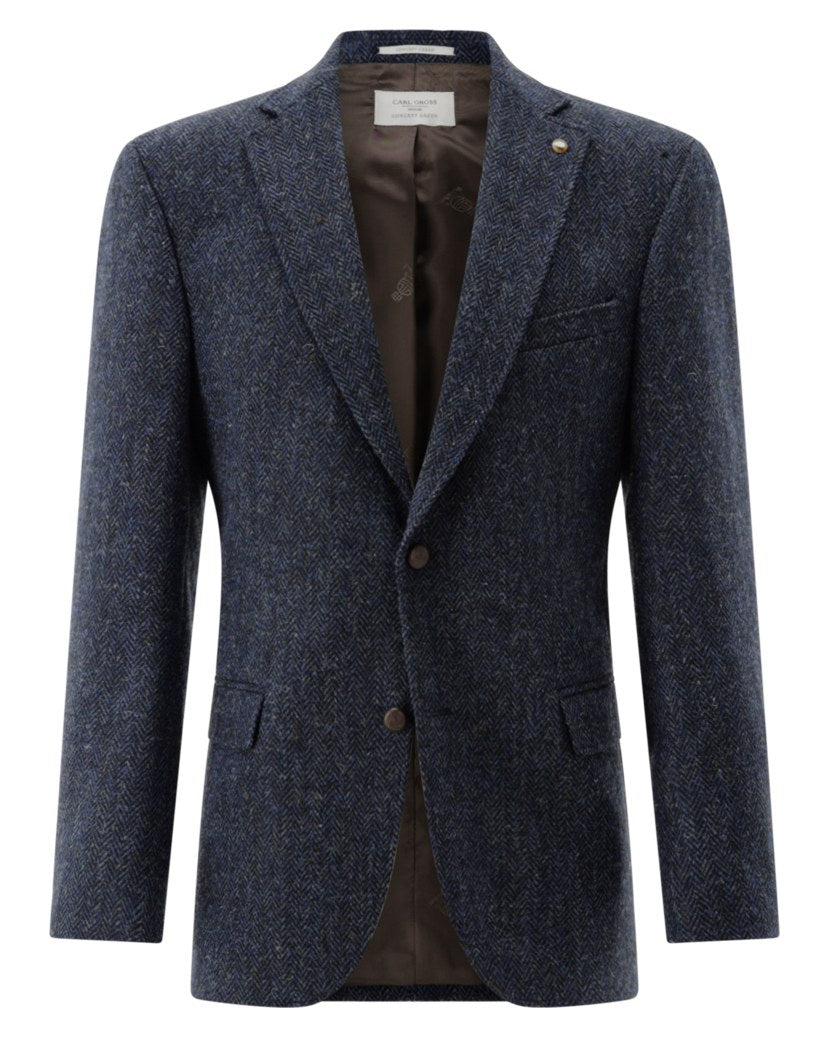 Kavaj Theo-G-HT SV i Harris Tweed, randig - Mörkblå – fram