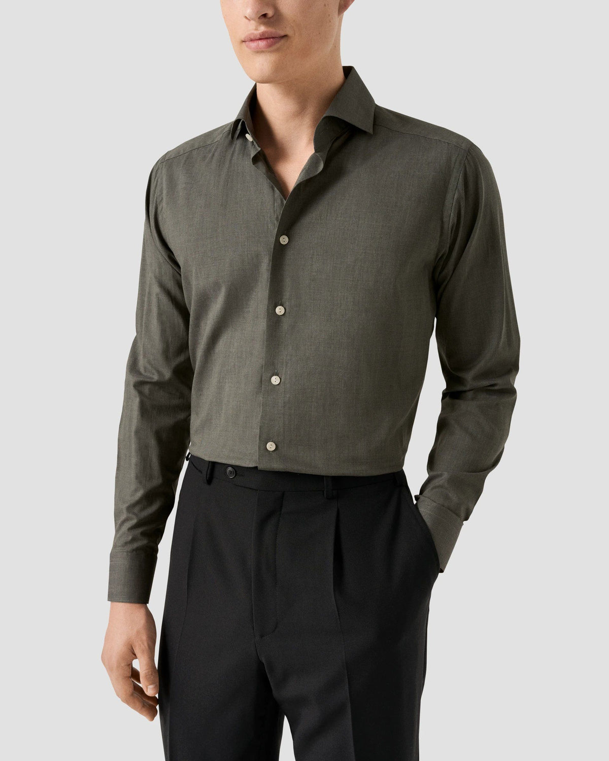Enfärgad Signature Flannel-skjorta Classic - Mörkgrön