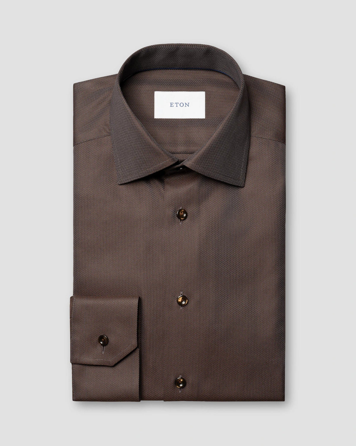 Signature Twill-skjorta i fiskbensmönster Classic - Mörkbrun