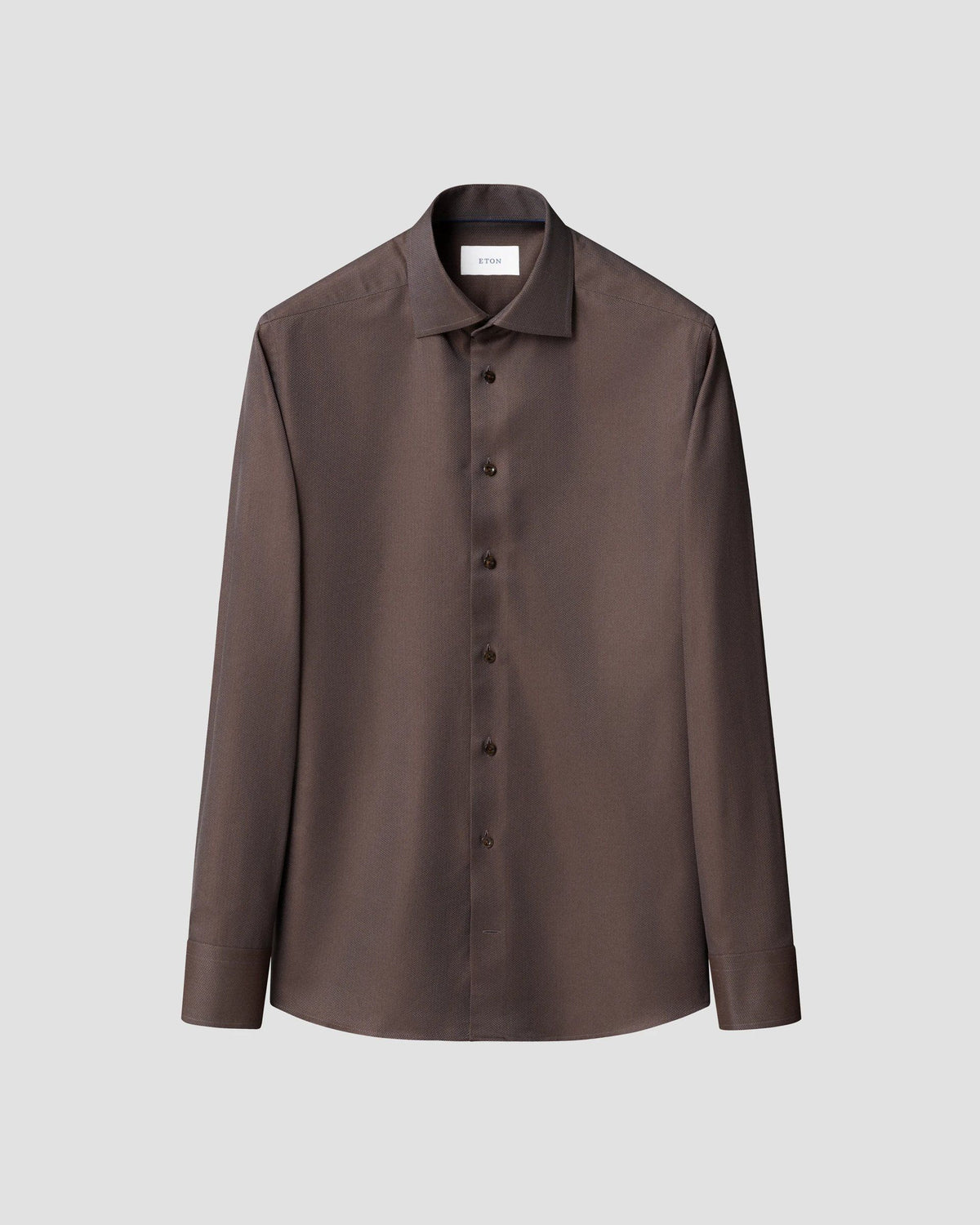 Signature Twill-skjorta i fiskbensmönster Classic - Mörkbrun