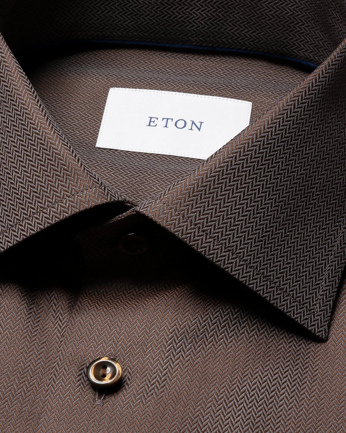 Signature Twill-skjorta i fiskbensmönster Classic - Mörkbrun