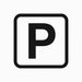 P-skylt för fri parkering, svart symbol i fyrkant på vit bakgrund.